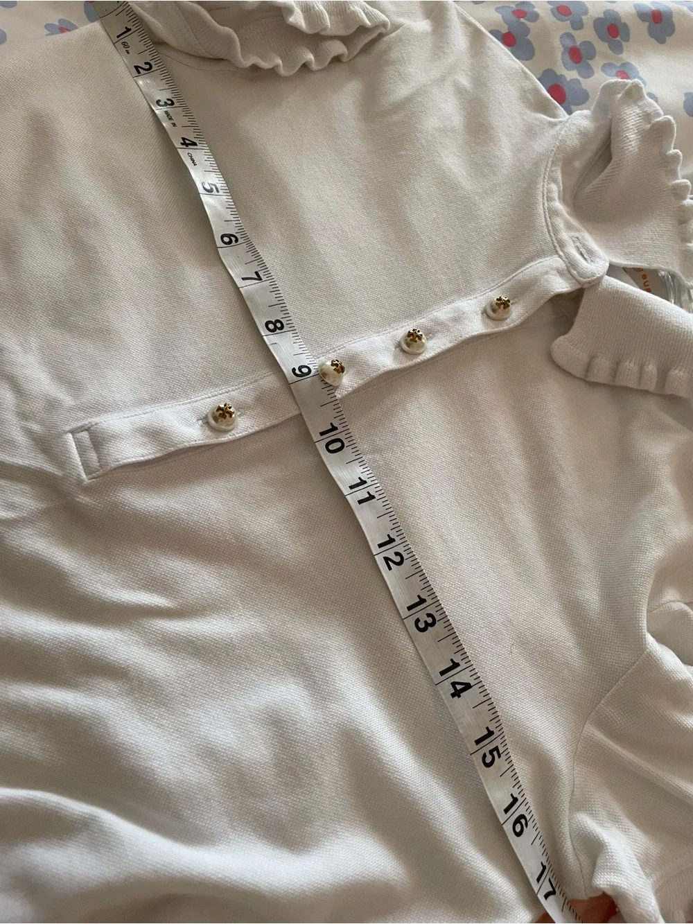 Tory Burch White Ruffle-Trim Polo with Pearl gold logo Buttons small